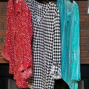 Three cool, comfy blouses by Kim Rogers.  Size M.